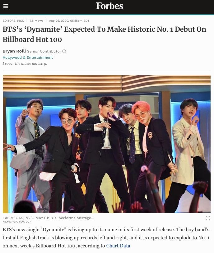 방탄소년단 다이너마이트 빌보드 HOT100 첫 1위 예상 방탄소년단 다이너마이트 빌보드 HOT100 첫 1위 예상