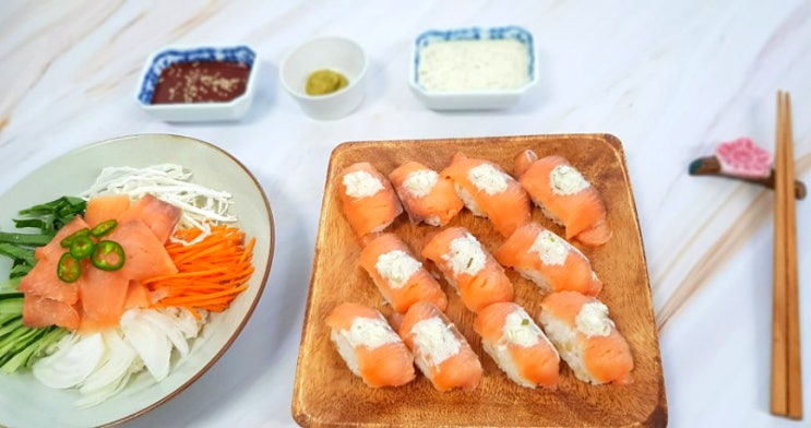  냉요리,연어초밥&연어비빔밥 집밥메뉴로 만들어보아요~