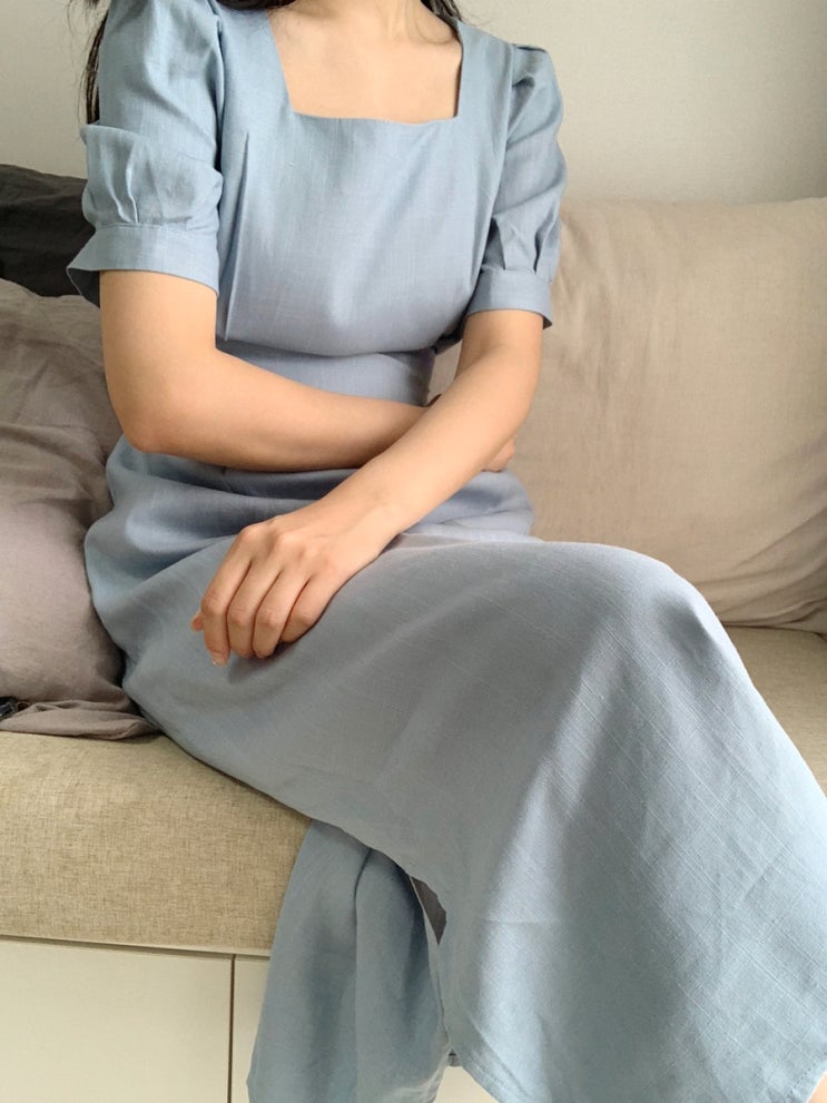  오피스룩/하객룩_미쏘 린넨 퍼프 롱 원피스 착용 솔직 후기 (장단점)