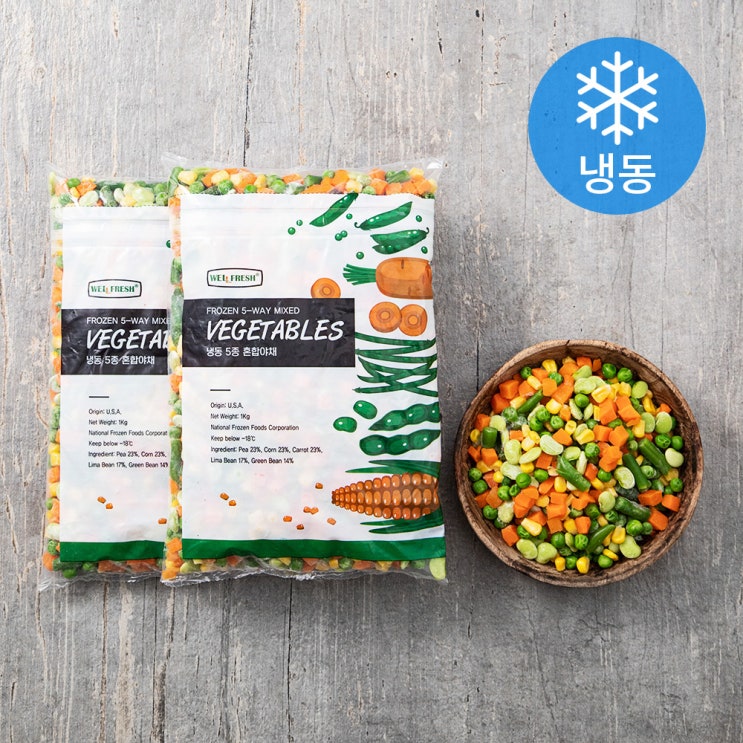  웰프레쉬 5종 혼합 손질야채 (냉동), 1kg, 2개