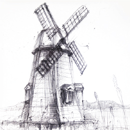 볼펜으로 그린 " 들판 위에 풍차 " / Drawing with ballpoint pen " Windmills over field "