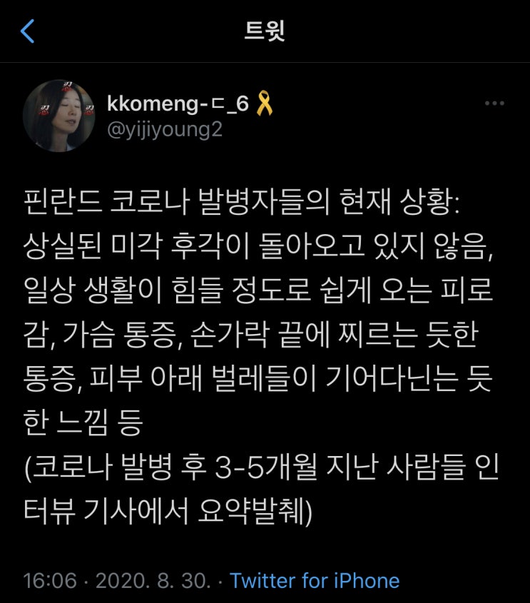 핀란드 코로나 완치 이후 상황 핀란드 코로나 완치 이후 상황
