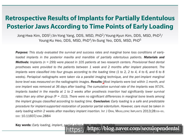 임플란트 부하(보철) 시기에 따른 성공율에 관한 연구