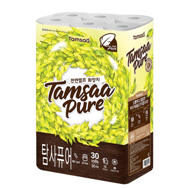 쿠팡 브랜드 - 탐사 퓨어 100% 천연펄프 3겹 롤화장지 30 m, 30롤, 1팩 쿠팡 브랜드 - 탐사 퓨어 100% 천연펄프 3겹 롤화장지 30 m, 30롤, 1팩
