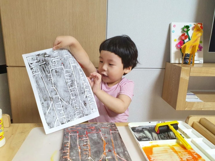  우드락판화-자작나무숲