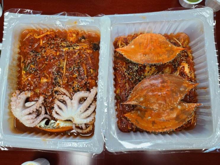  배달 음식 (해물섞어찜,꽃게범벅)으로 한상 가득 푸짐하게, 근사한 가족파티! (면목동 찜집)