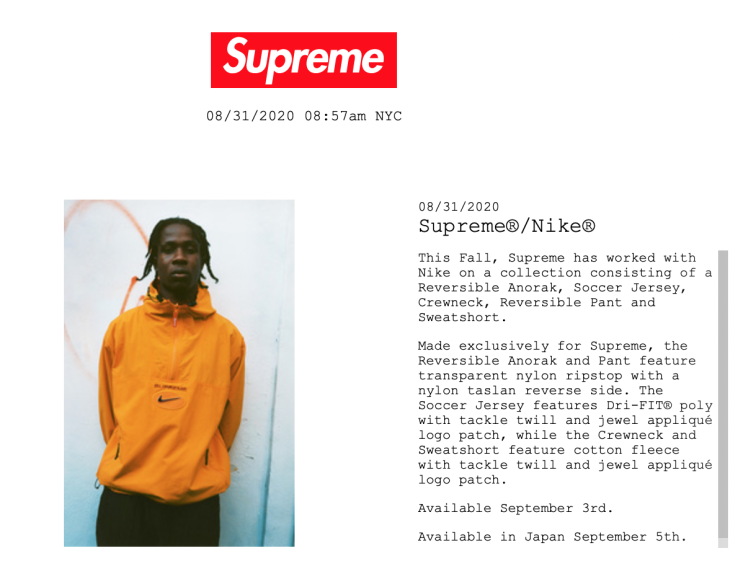  [Fashion] 슈프림 나이키 Supreme X Nike 콜라보레이션 fw20 컬렉션 룩북 & 출시 발매 정보