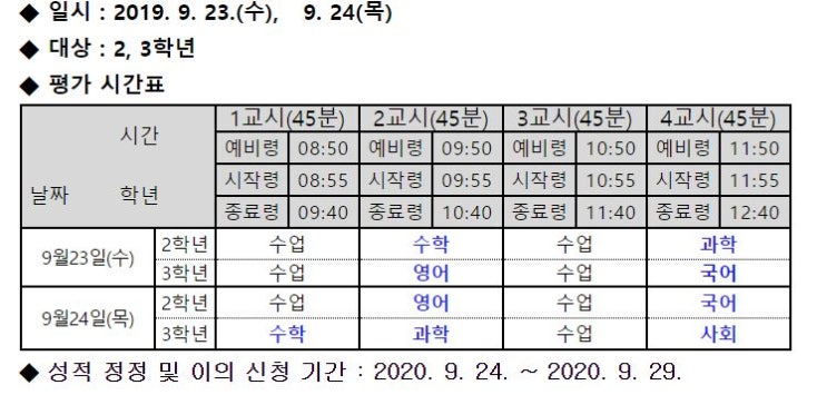  장유중학교 2020 2학기 중간고사 시험범위 시험일정 안내 [매쓰플랜]