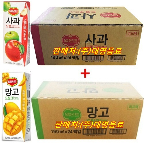  델몬트 드링크 190ml (사과x24팩) + (망고x24팩), 48팩