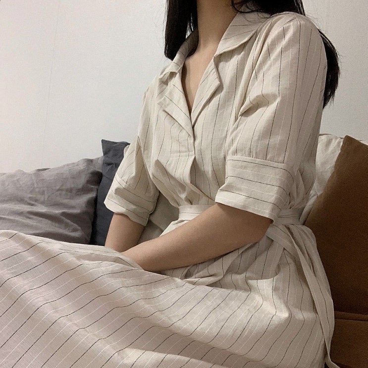  오피스룩, 하객룩_더틸버리 오버핏 스트라이프 원피스