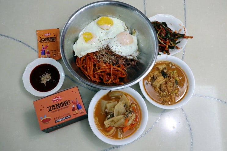 간편식 델링고추장비빔소스로 무생채비빔밥 만들기