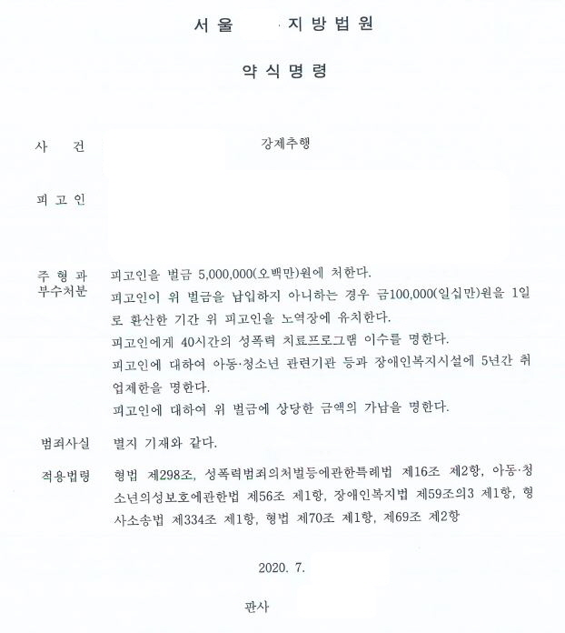  강제추행  벌금형 약식명령