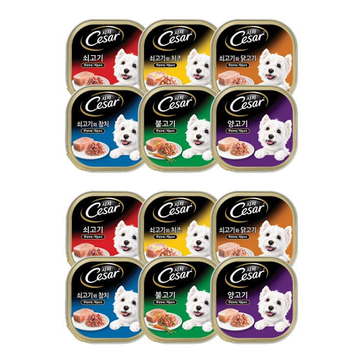  시저 버라이어티팩 반려동물 습식사료 6종 x 2p 세트, 소, 100g