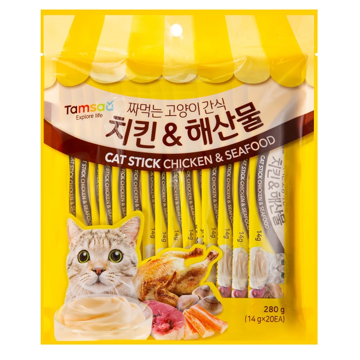  탐사 짜먹는 고양이간식, 치킨 + 해산물 혼합맛, 20개입