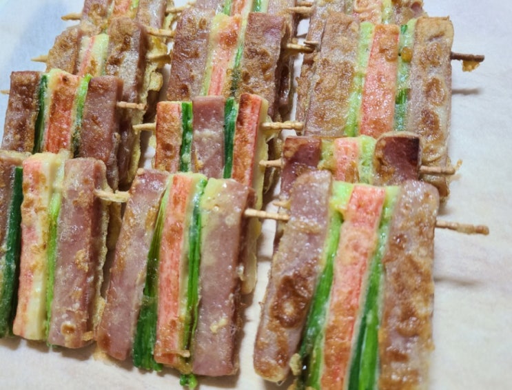  [꼬지 전 만들기] 명절 음식 만들기 -  햄, 맛살, 파 3가지로 간단하게 만들기