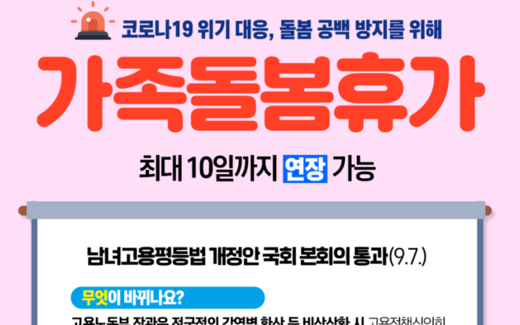  2차 재난지원금 가족돌봄휴가 연간 20일까지 연장