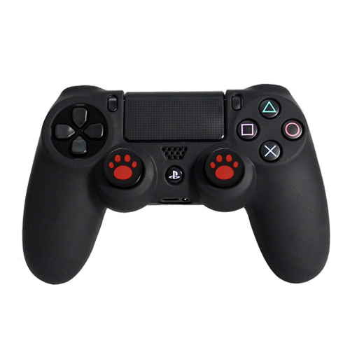  겜맥 PS4 패드 실리콘 커버 BLACK + 아날로그 스틱 발바닥 커버, RED, 1세트
