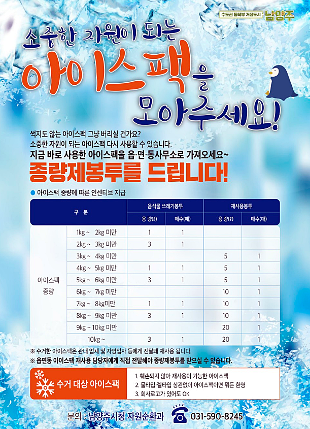 아이스팩 버리지 말고, 남양주시로~!!! 아이스팩 버리지 말고, 남양주시로~!!!