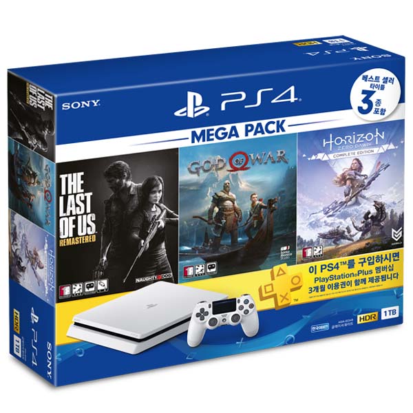  소니 본체 슬림 2218B 1TB MEGA 패키지 게임 3종 + PSN3 PS4, 화이트