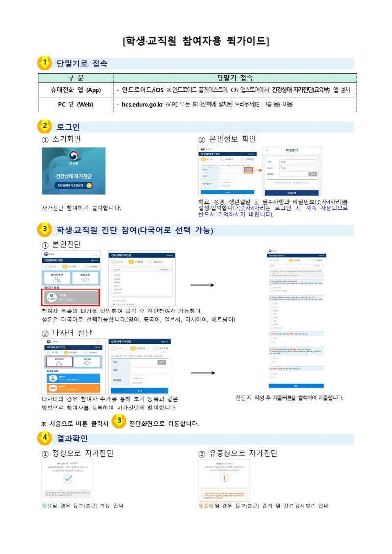ì´ˆì¤'ê³ ìš© í•™ìƒ ë° êµì§ì› ê±´ê°•ìƒíƒœ ìžê°€ì§„ë‹¨ ì‹œìŠ¤í…œ ê°œë°œ ë° ê°€ë™ ì•ˆë‚´ ë‹´ìž„ ë