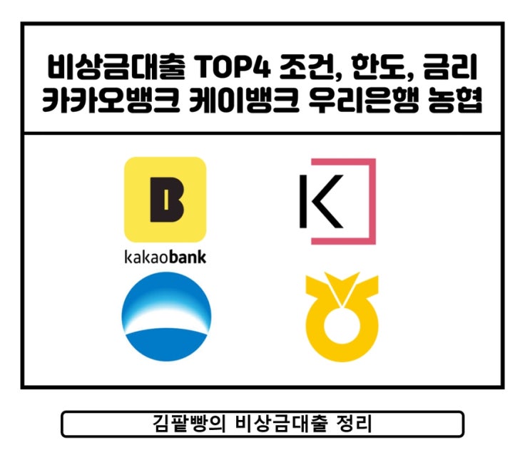  비상금대출 top4 비교, 카카오뱅크 케이뱅크 우리은행 농협의 비상금대출