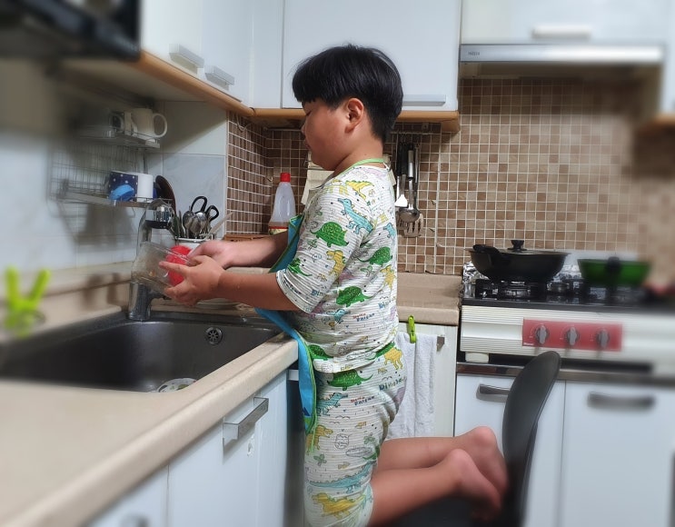  초등 1학년 아들의 설거지 사용법