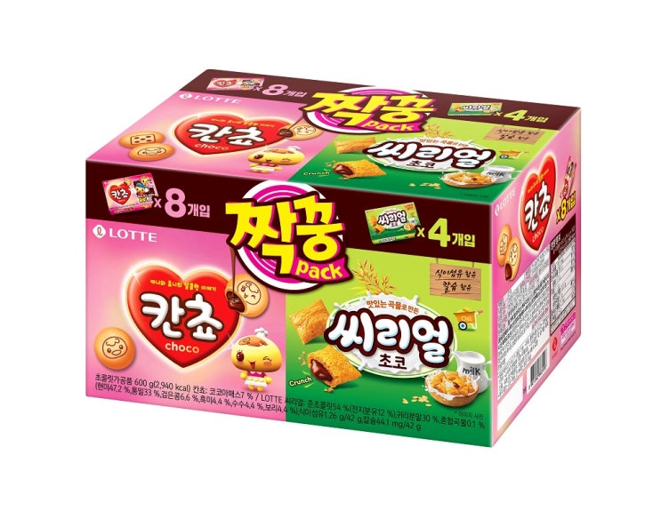 롯데제과 칸쵸 + 씨리얼 짝꿍팩 세트, 칸쵸 54g x 8p + 씨리얼 42g x 4p, 1세트