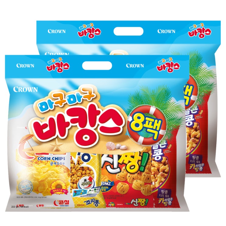  크라운 마구마구 바캉스 8팩 스낵 모음, 4종, 2세트