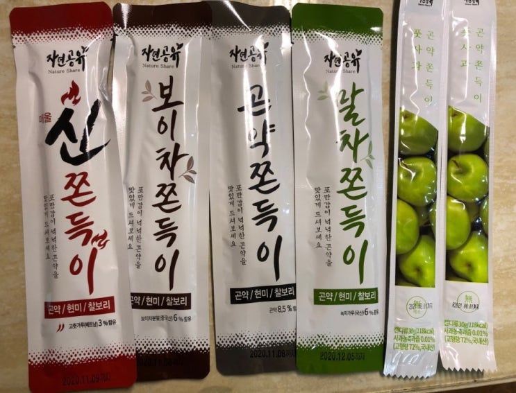  자연공유 곤약 쫀득이 솔직 리뷰 ( 고추,보이차,말차,현미 味)