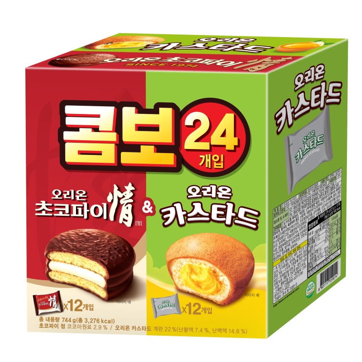  오리온 초코파이 정 39g x 12p + 카스타드 23g x 12p, 1세트