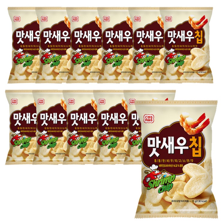  코스모스제과 맛새우칩 스낵, 25g, 12개