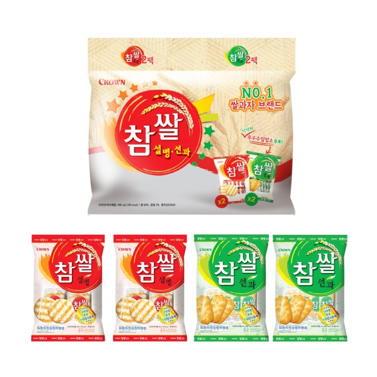  크라운 참쌀 설병 128g x 2p + 선과 115g x 2p 세트, 1세트
