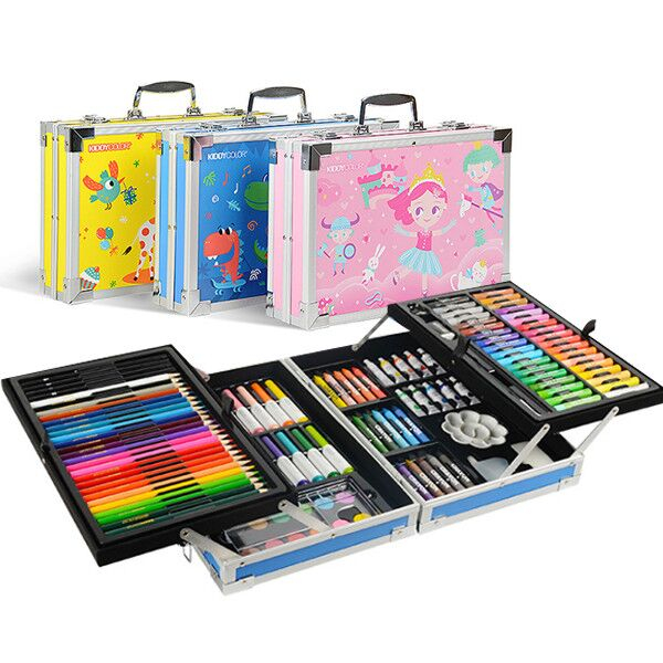 어린이 색연필 미술도구세트 132p 혼합색상 2층 (선물용), 1세트, 핑크