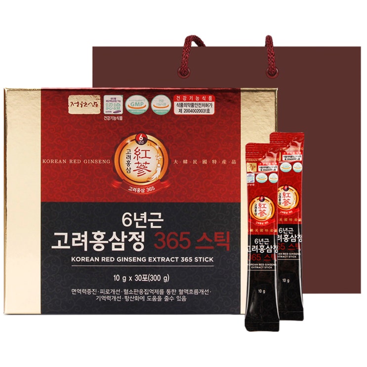  정원삼 6년근 고려홍삼정 365 스틱 30포 + 쇼핑백, 300g, 1세트