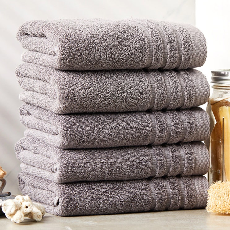  소프트터치 라인보더 호텔수건 150g 30수 면사, 그레이, 5개