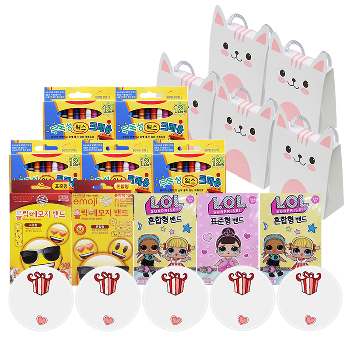  킨더맘 어린이집 생일선물 크레용 12색 5p 핑크 + 롤 밴드 5p 세트, 랜덤 발송, 1세트