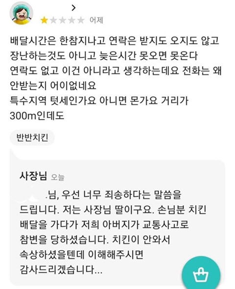 을왕리 음주운전 역주행살인사건, 피해자의 딸이 남긴 '배민' 댓글 을왕리 음주운전 역주행살인사건, 피해자의 딸이 남긴 '배민' 댓글