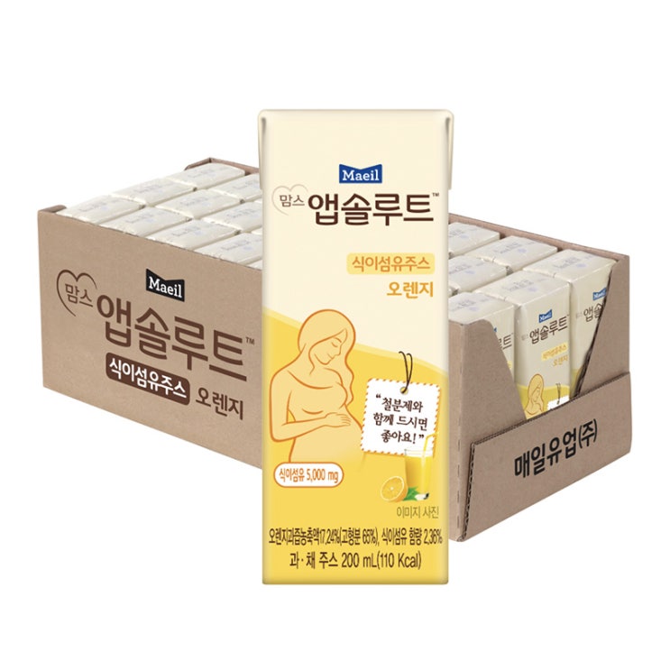 앱솔맘 식이섬유 주스 200ml, 오렌지, 24개입