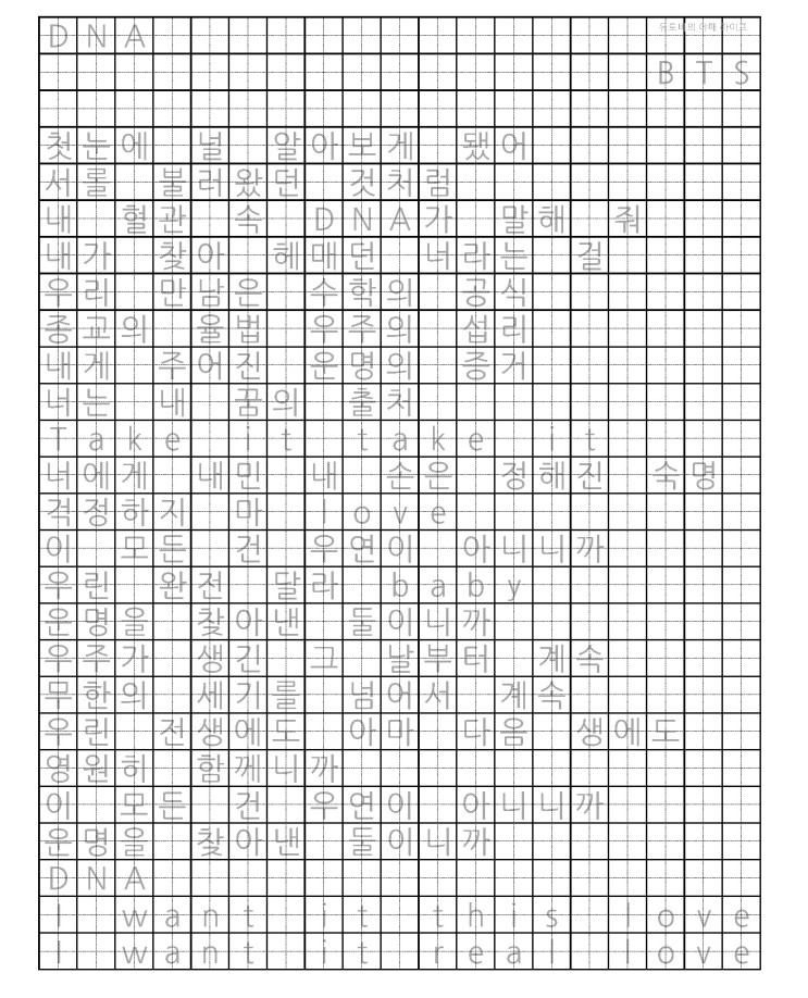[Handwriting Practice Worksheets] BTS-DNA (글씨연습 양식)