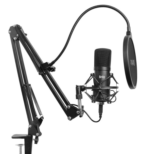  브리츠 유선 방송용 USB 콘덴서 마이크 + 팝필터 + 스탠드, BE-STM500