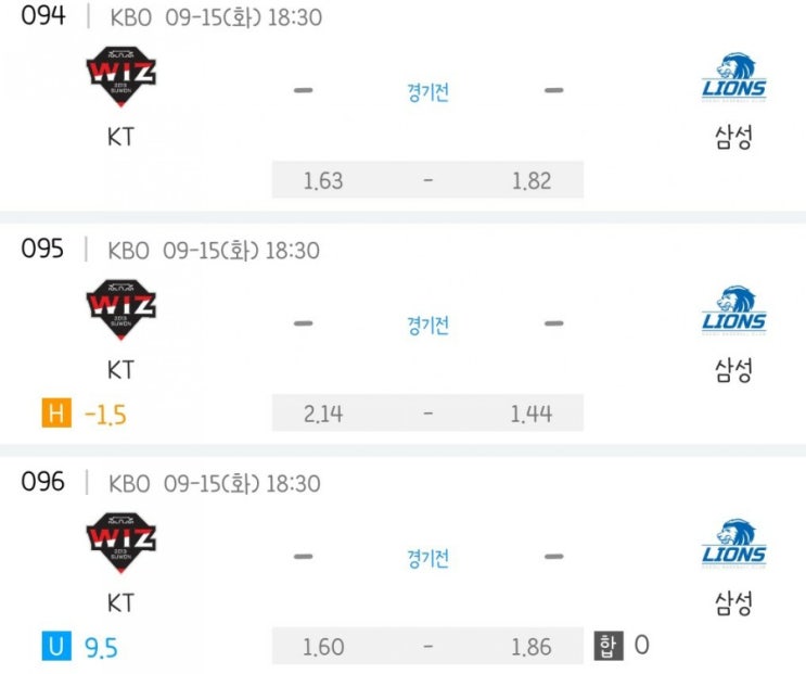 2020.09.15 KBO 프로야구 KT 삼성 | KIA기아 SK | 한화 LG