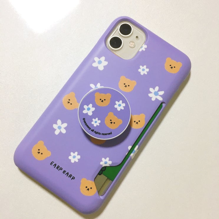 [어프어프] 아이폰11 카드 수납 케이스+그립톡 &lt;Dot flower bear-purple&gt; 카드케이스 추천!