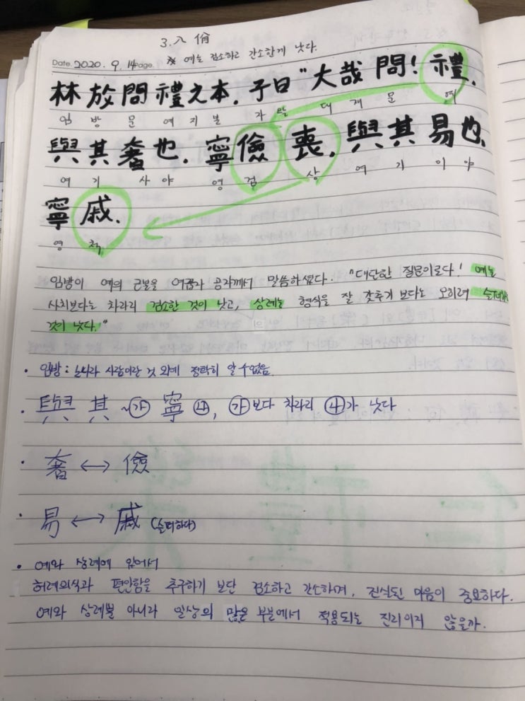  [논어필사] 3.팔일편(#4.예와 상례의 근본)