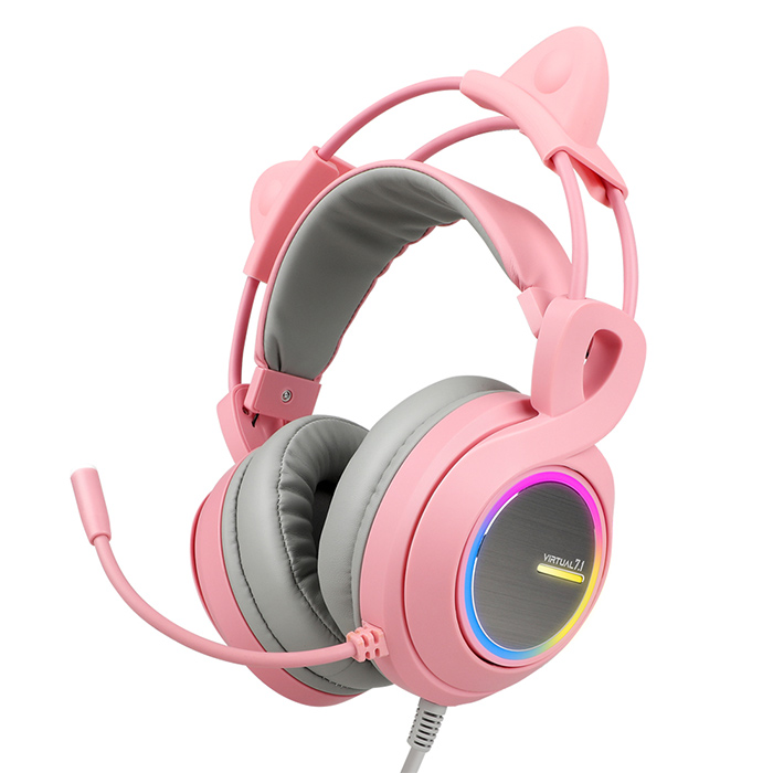  앱코 가상 7.1 RGB 진동 게이밍 헤드셋, B771, 핑크