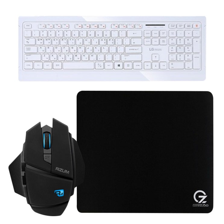  라이센스LG 프리미엄 멀티 USB 키보드 + 리줌 G-FACTOR 게이밍 마우스 + ZIO 마우스패드, K-1200(키보드), Z5(마우스), MP450(패드), 화이트(키보드)