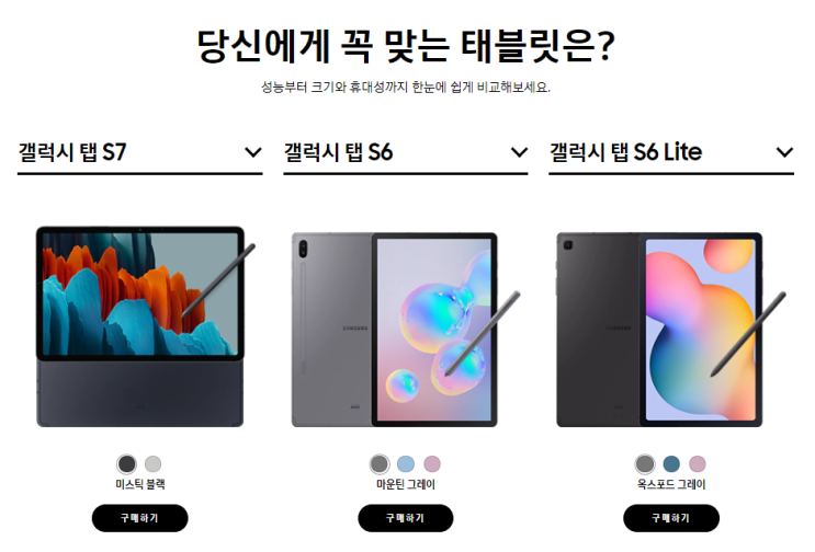  갤럭시탭 S6 라이트, S6, S7 비교 분석