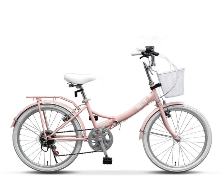 삼천리 메이비 핑크 자전거 미니벨로 22인치 접이식 접이형 바구니 미니 생활 접이식자전거