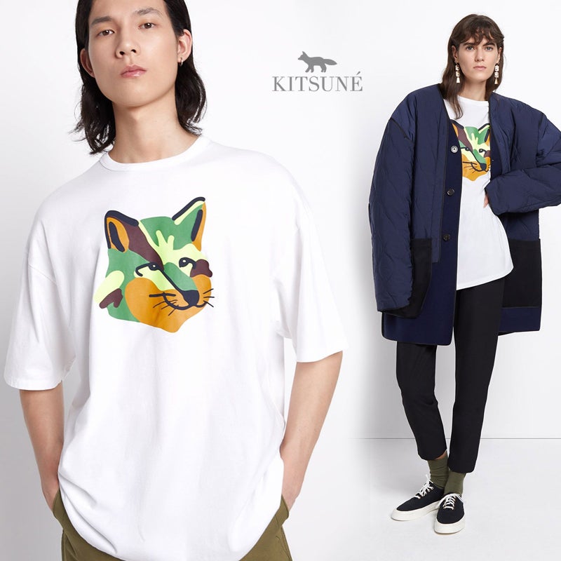 메종키츠네 20FW NEON FOX 오버사이즈 티셔츠 WHT 메종키츠네 20Fw Neon Fox 오버사이즈 티셔츠 Wht