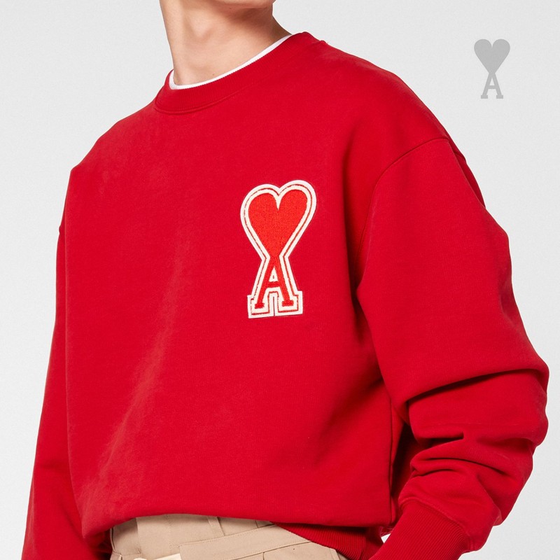 아미 AMI LOOPBACK 코튼 플리지 맨투맨 티셔츠 RED
