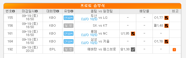 2020.09.19 프로토 Proto 오후-저녁경기 빠른 적중신고 2020.09.19 프로토 Proto 오후-저녁경기 빠른 적중신고